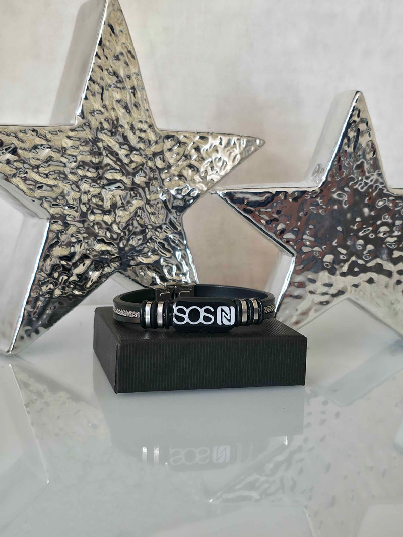 A - Premium SOS Armband mit Edelstahlseil und integriertem NFC Chip