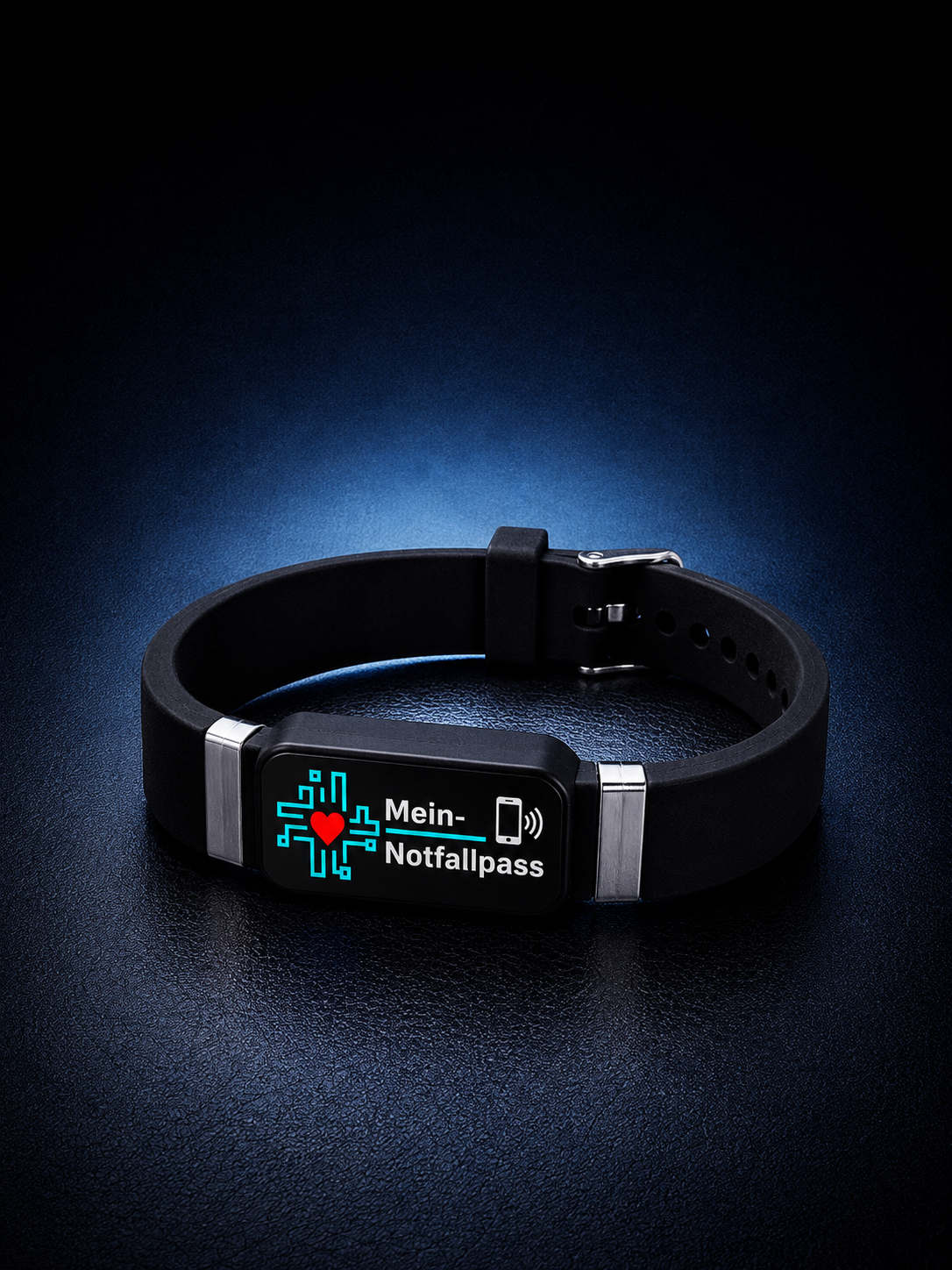 A06 - SOS NFC Notfallarmband extra breit & 24 cm lang Silikon mit Edelstahlverschluss