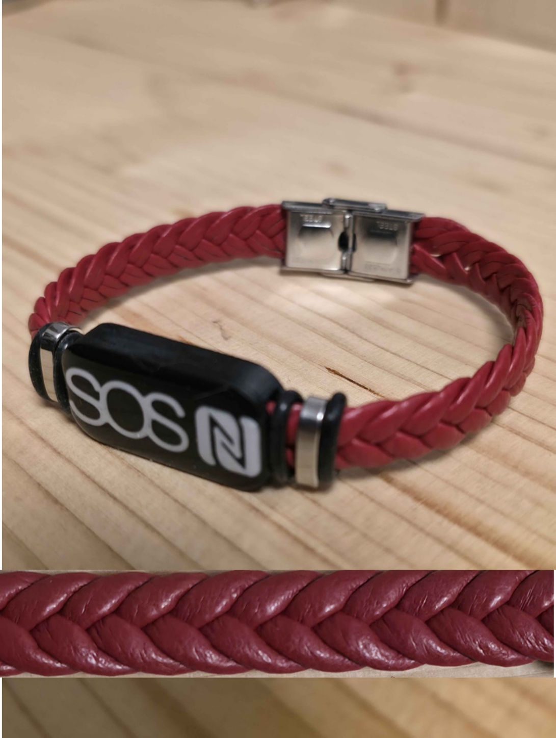 A06 - Rot Limitiert Kunstleder SOS Armband mit NFC Chip