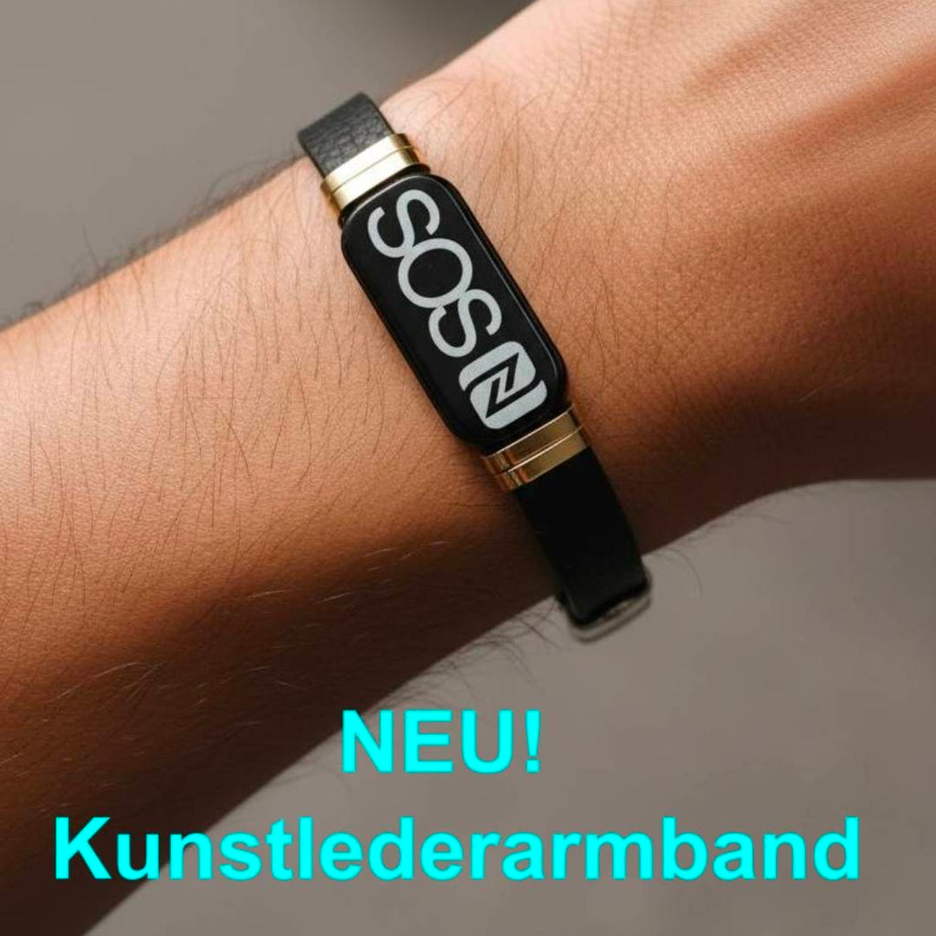 A05- NEU! Schwarz Kunstleder SOS Armband mit NFC Chip