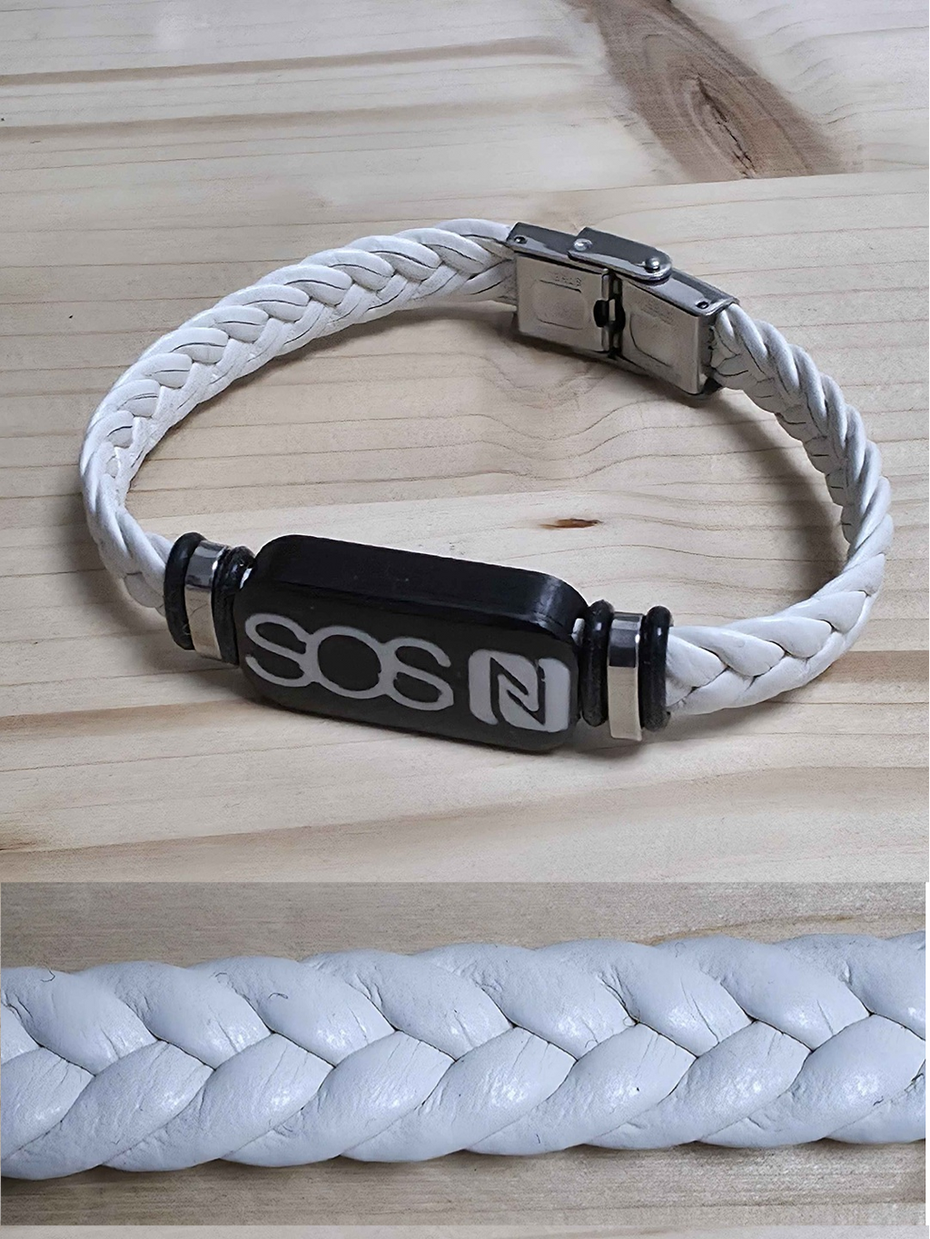 A02 - Weiß Limitiert  Kunstleder SOS Armband mit NFC Chip