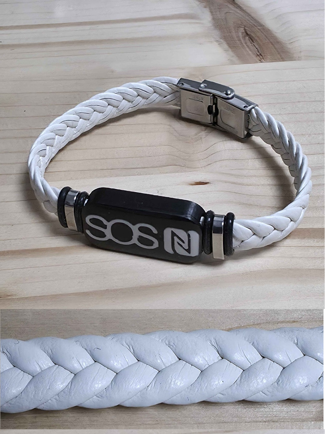 A02 - Weiß Limitiert  Kunstleder SOS Armband mit NFC Chip